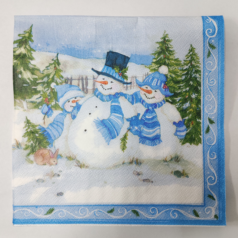 10/20 個 33*33 センチメートル 2 層クリスマスナプキンフェスティバルパーティー装飾紙 3 クリスマス雪だるま漫画プリント紙プレースマット