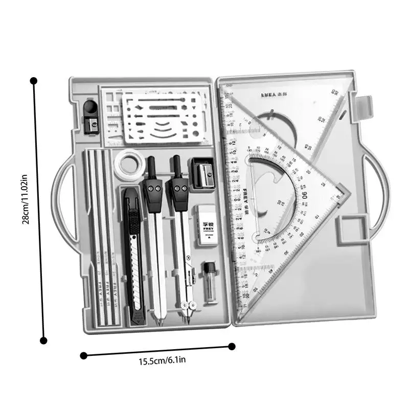 Kit de dibujo, juego de herramientas de dibujo geométrico, regla triangular, brújula, transportador, suministros de dibujo, lápices de dibujo de arquitectura