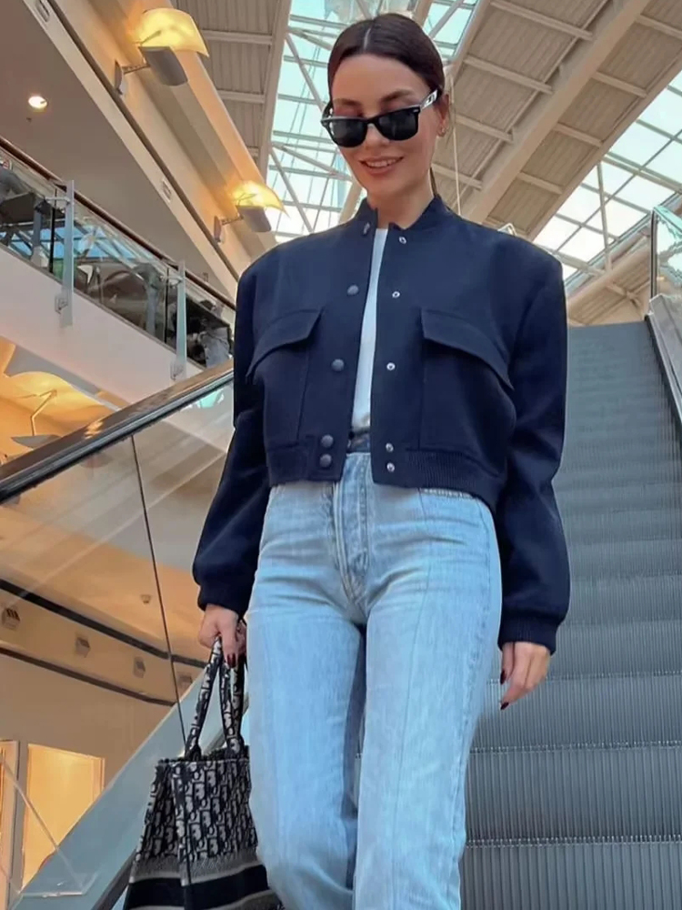 MUJER 2025 Frau Bomber Jacke Weiß Herbst Winter Taste Abgeschnitten Jacken für Frauen Mode Langarm Frauen Mäntel Outer