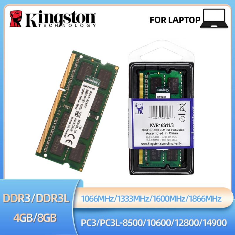 Kingston portátil Ram DDR3 DDR3L 8GB 4GB 1066Mhz 1333Mhz 1600Mhz 1866Mhz SODIMM PC3-8500 10600 12800 Notebook Ram de doble canal