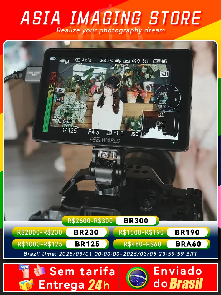 【Haz Brasil】 FEELWORLD F6 PLUS V2 Cámara de fotografía de 6 pulgadas Monitor de campo 4K Pantalla táctil 3D IPS FHD 1920x1080 Enfoque de vídeo HD