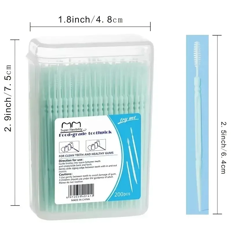 200 ピース/箱プラスチックつまようじ双頭使い捨て歯間ブラシ歯科歯フロスヘッド口腔衛生口をきれいにします