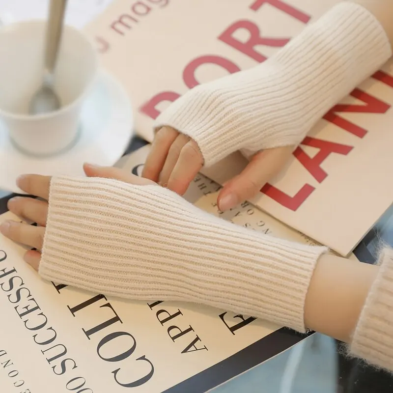 Guanti mezze dita solidi per donna Guanti invernali morbidi e caldi in lana lavorata a maglia Guanti caldi per scrittura Handschoenen Guantes