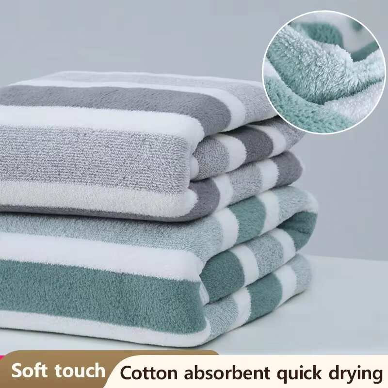 Título optimizado: Toalla de baño de forro polar de coral engrosado - Raya ancha suave y absorbente, uso doméstico unisex en 3 colores