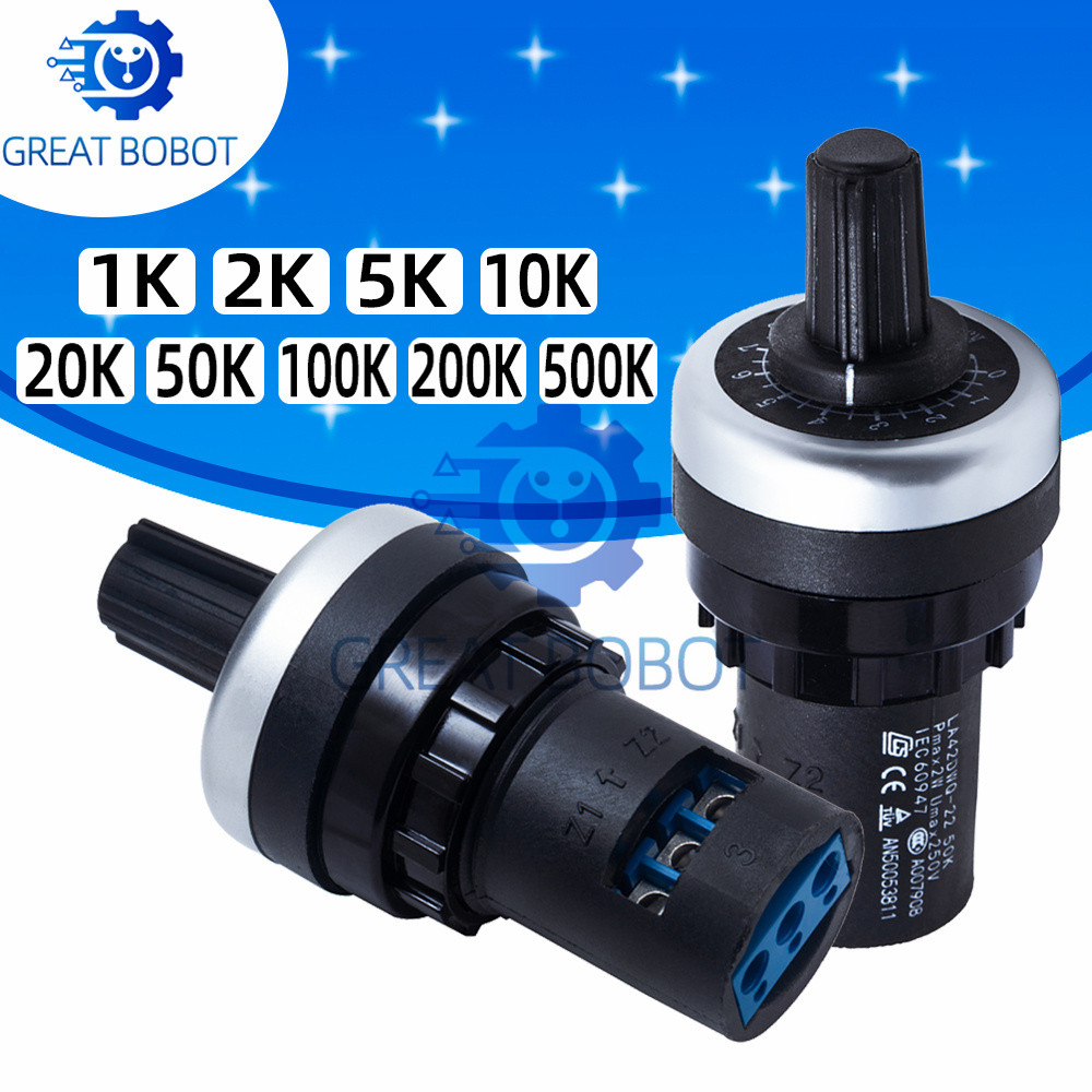 BS LA42DWQ-22 1K 2K 5K 10K 20K 50K 100k 200k 500K 22mm de diámetro potenciómetro giratorio interruptor de resistencia para arduino