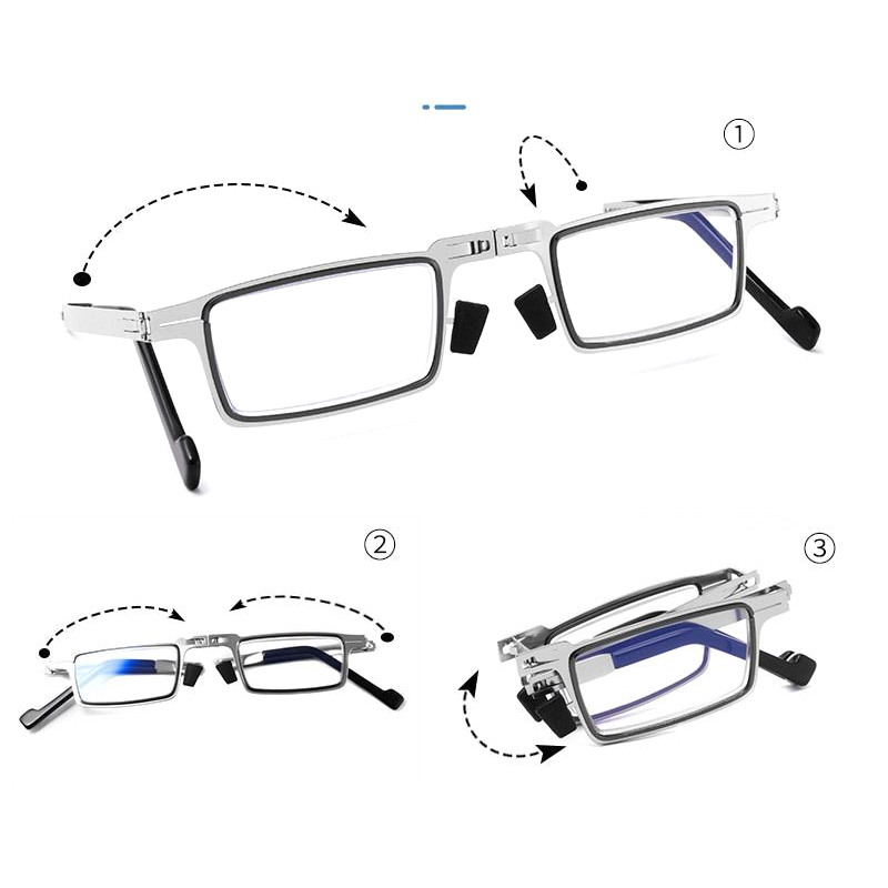 Metal Folding Reading Glasses Portable Ultra Light Anti Blue Light Lens Presbyopia Glasses Men's Rectangular Eyeglasses Eyewears