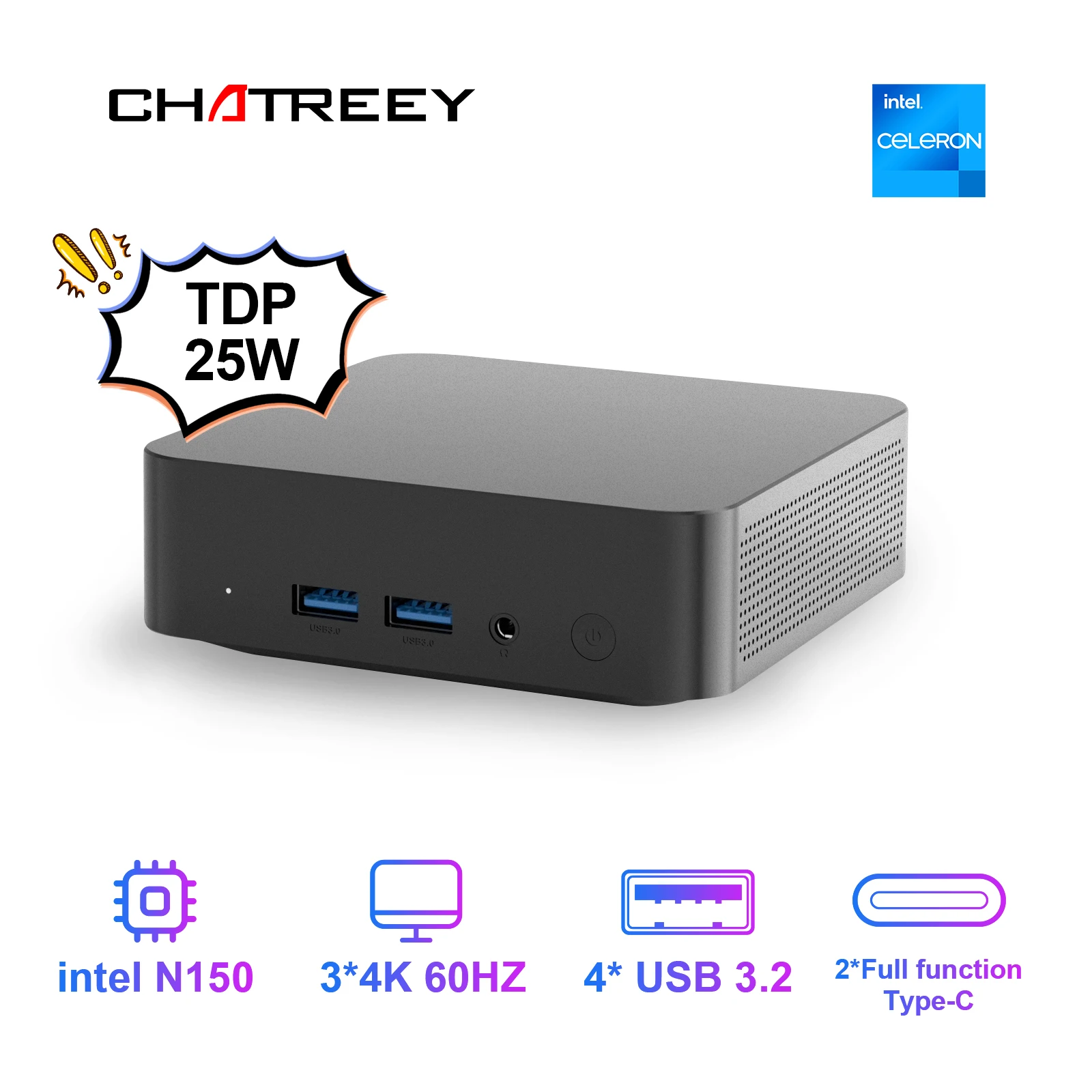 T9H Mini PC Intel Twin Lake N150 WIFI5 Windows 11 Ultra Small Pocket Computer Dual SSD Full Function Type-C 4K 60Hz RGB Output
