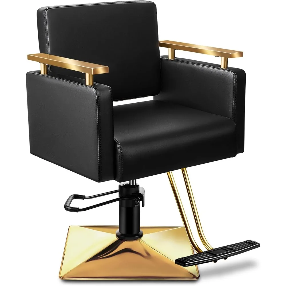 Black and Gold Salon Chair, Comfortable Stylist Chair with Memory Cushion,Premium Black Salon Chair for Hair Stylist, 360°Swivel