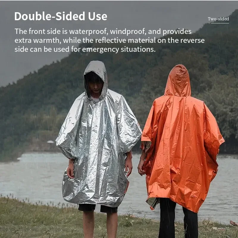 Capa de chuva de emergência poncho impermeável cobertor de sobrevivência equipamentos de acampamento isolamento frio equipamentos de acampamento