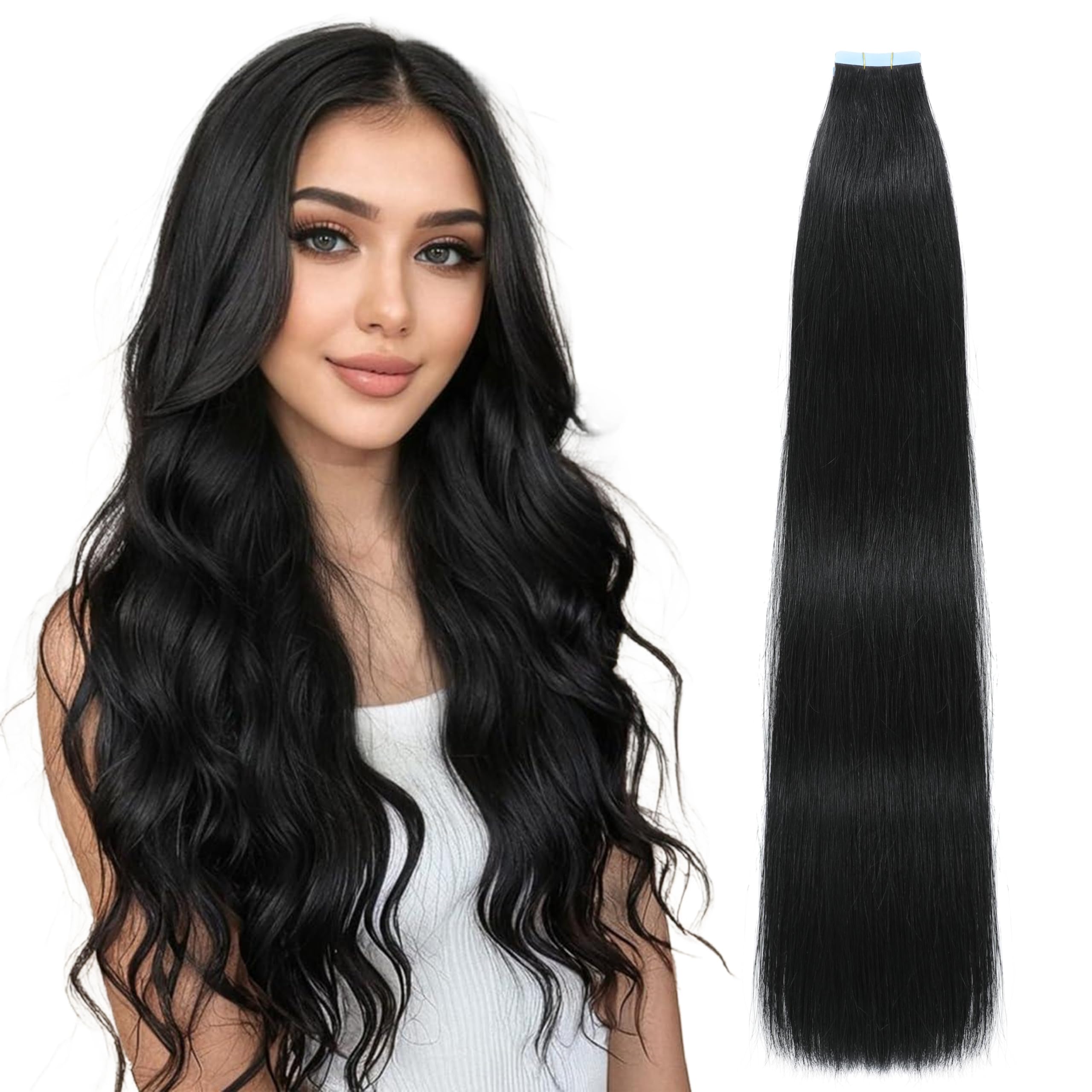 Taśma do przedłużania włosów Ludzkie włosy Prosty kolor 1B 100% Remy Skin Weft Klej do salonu Wysoka jakość dla kobiet