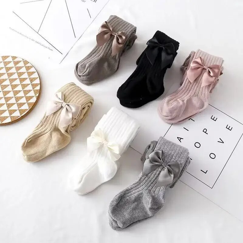 Collant Bowknot carino per ragazze Collant invernali per ragazze in cotone lavorato a maglia Collant per bambini a vita alta Collant per bambina