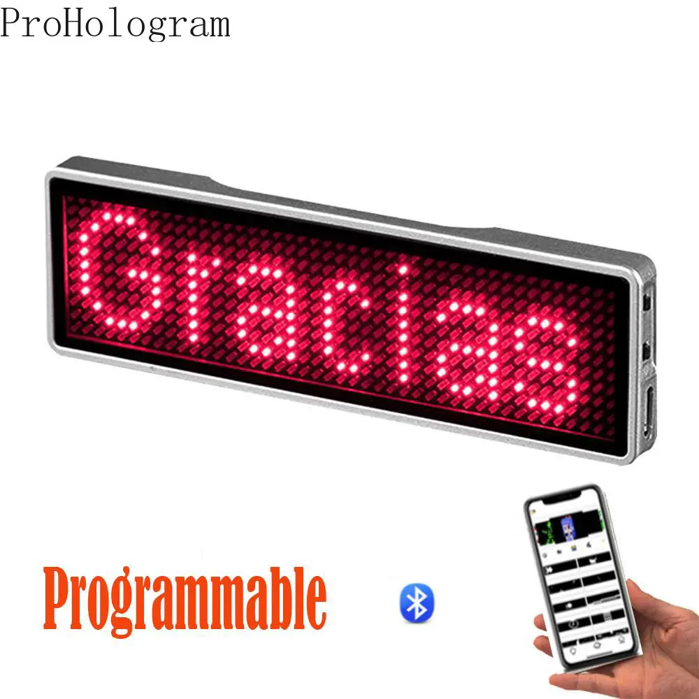 DIY Bluetooth LED insignia de nombre mensaje de desplazamiento programable Mini etiqueta de nombre LED dígitos de texto patrón tablero de visualización Mini pantalla LED