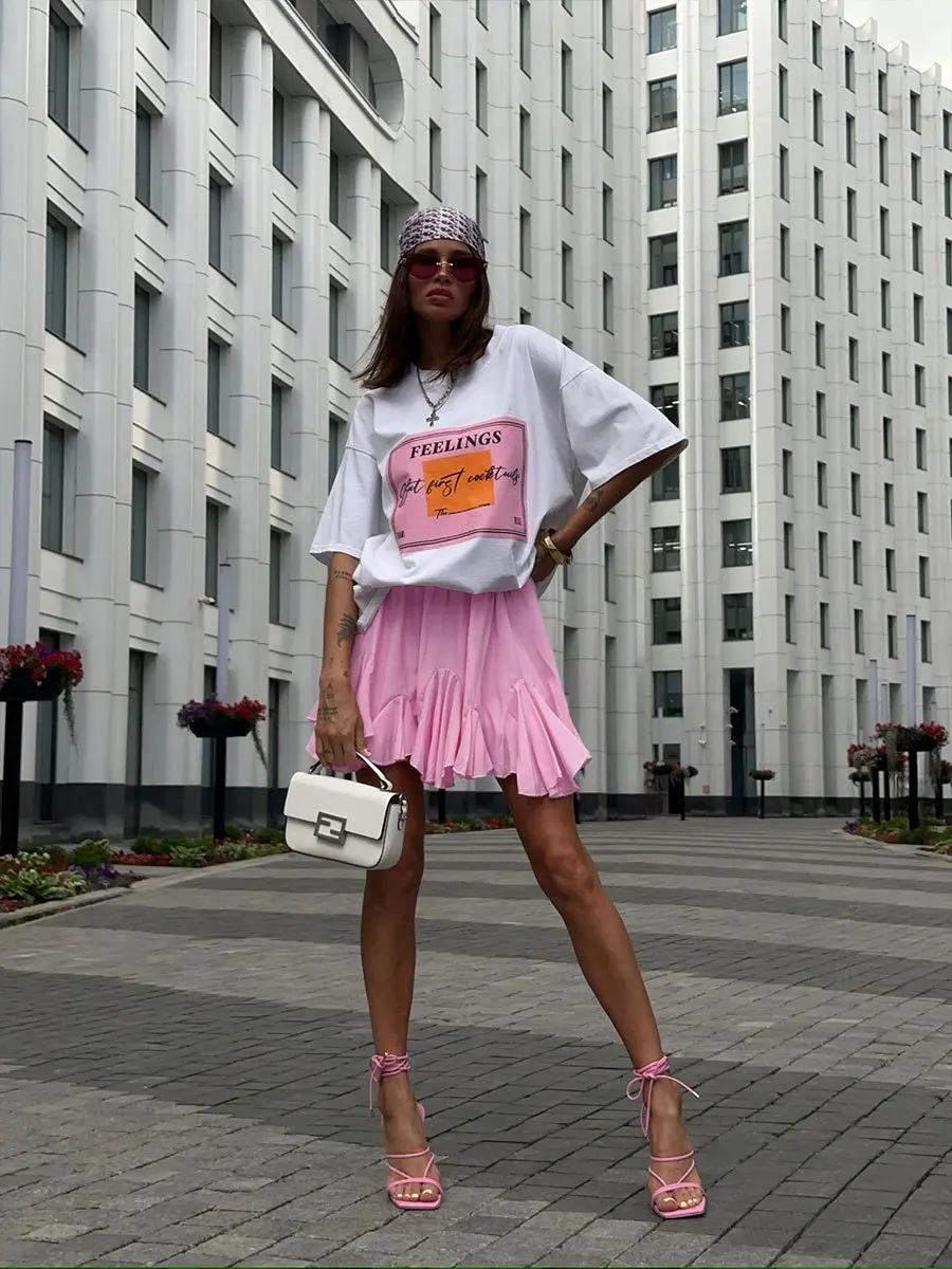Wolfeel Summer White Mini Skirt High Waist Sexy Cute Ruffle Vintage Tennis Skirt Elastic Waist Tutu Short Skirts for Women