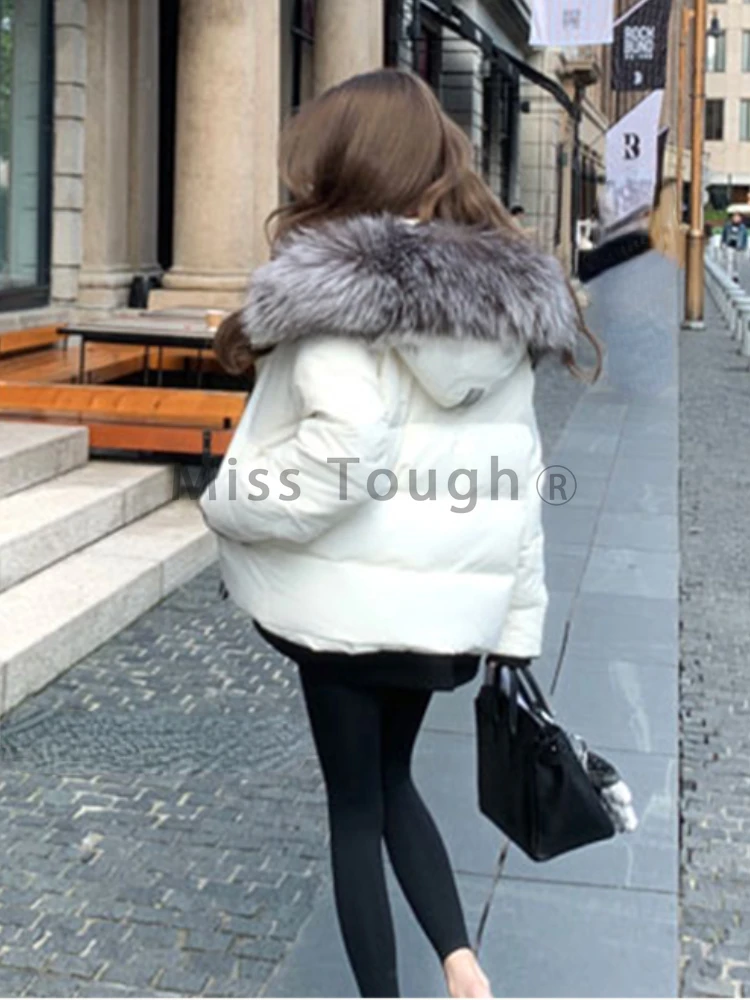 Inverno branco elegante casaco quente para mulheres sólido zíper casual jaqueta com capuz feminino estilo coreano simples vintage parkas 2023 novo