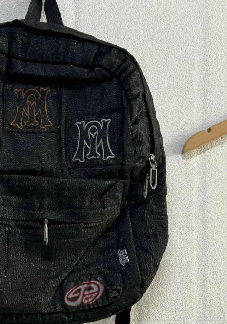 Y2k 美的すべて一致文字刺繍バックパックパッチワークヴィンテージゴシックランドセル高級デザインカジュアル学生バックパック