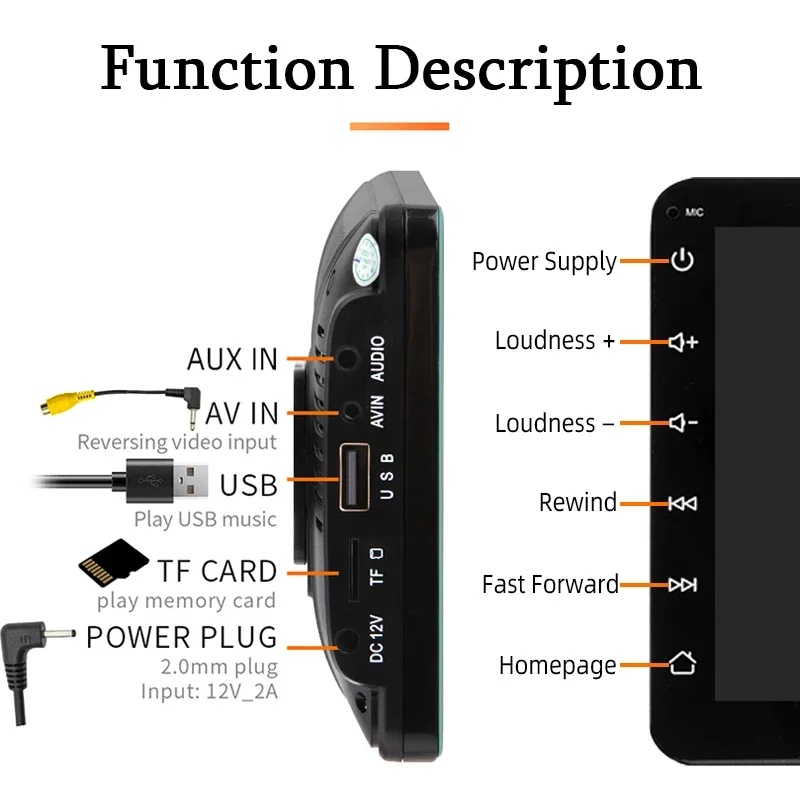 SINOVCLE 7" Portable Wireless Carplay Android Auto Car Radio Multimedia Player IPS Touch Screen AUX  USB Bluetooth Mirror Link