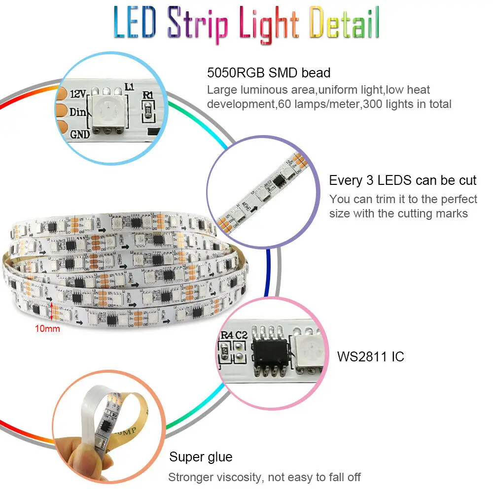 Tira de luces LED RGBIC Smartlife de 65,5 pies/20m TUYA WS2811 TUYA DreamColor 60LEDs/M cinta Flexible funciona con el asistente de Google Alexa
