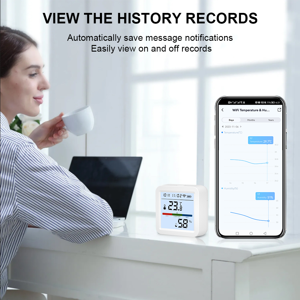 Датчик Влажности И Температуры Tuya Wi-Fi/ZigBee С Дисплеем Работает С Google Assistant Требуется Концентратор Tuya Zigbee