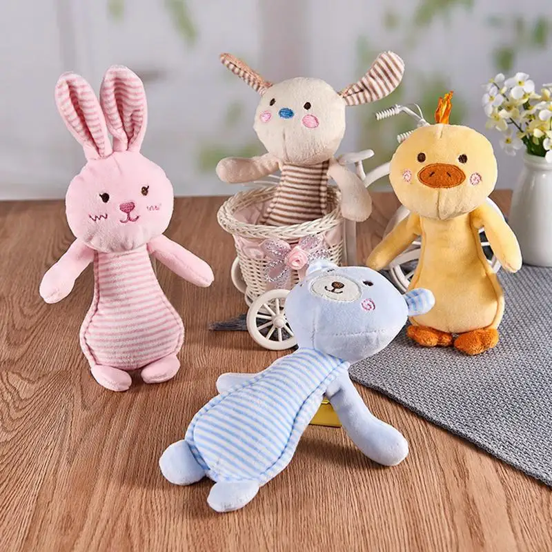 ソフトぬいぐるみガラガラおもちゃ感覚グラブシェーカーかわいいウサギクマアヒルの形ハンドグリップおもちゃ赤ちゃんシャワーギフト