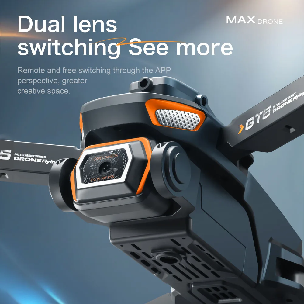Gt5 8k hd fluxo óptico lente dupla drone com câmera grande angular dobrável quadcopter wifi crianças controle remoto presente de aniversário