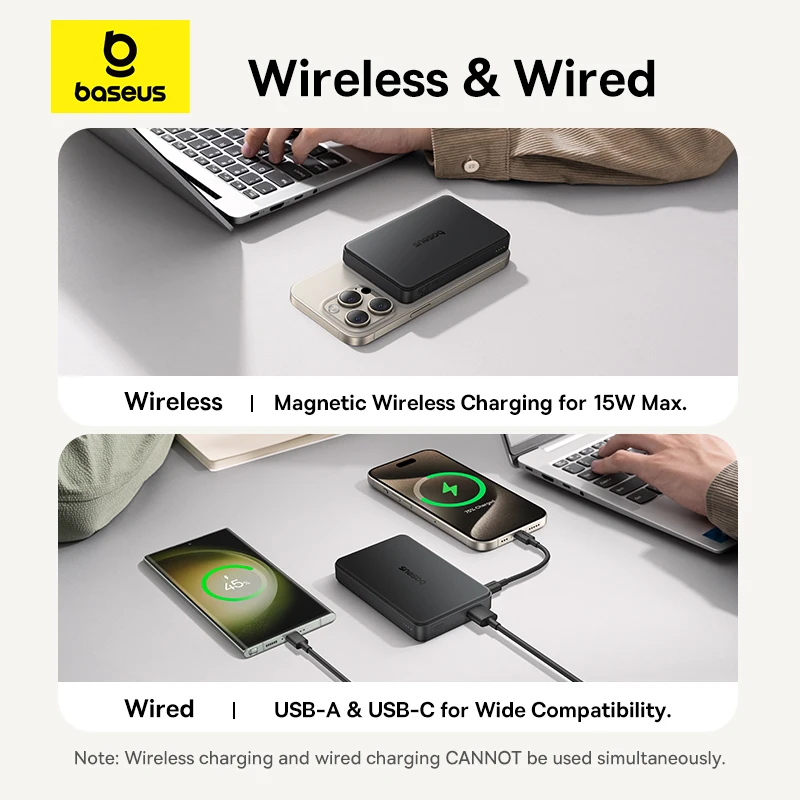 Baseus Qi2 Магнитный внешний аккумулятор 10000 мАч с быстрой зарядкой Powerbank Беспроводная зарядка 22,5 Вт Внешнее зарядное устройство для iPhone 16 15