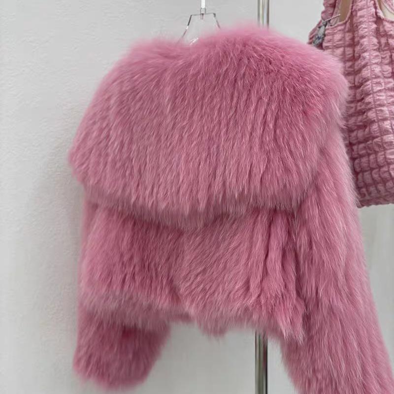 Fall Winter Short Sle Women's Jacket Fake Fur Navy Collar Eco-friendly Korean Version Fox Fur Coat Commute Sle Premium Qu...