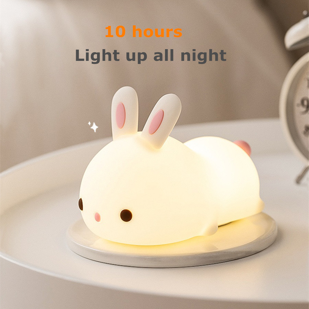 Sensore tattile RGB LED Luce notturna per coniglio 16 colori Lampada per coniglietto in silicone ricaricabile USB per bambini Regalo per festival giocattolo per bambini