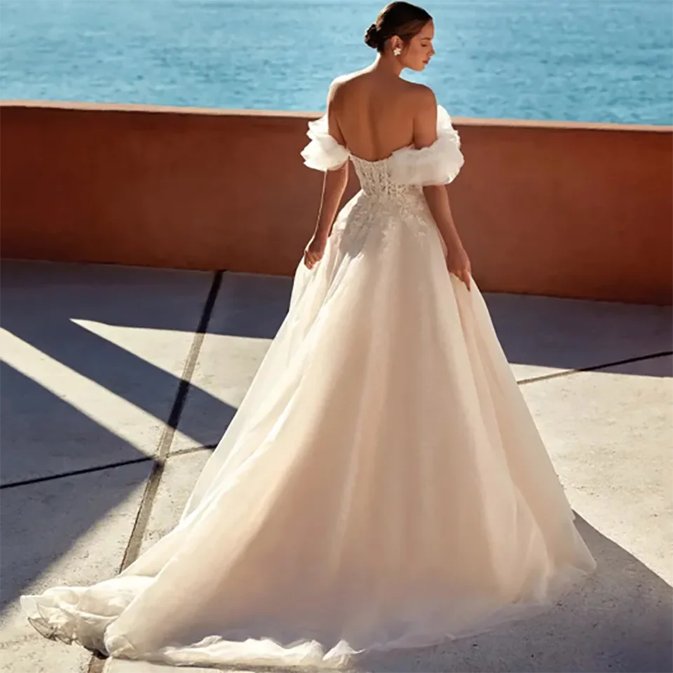 Gaun Pengantin A Line Celah Tinggi Applique Renda Sayang Menawan Gaun Pengantin Tulle Berenda 2025 dengan Kereta Pengadilan untuk Wanita