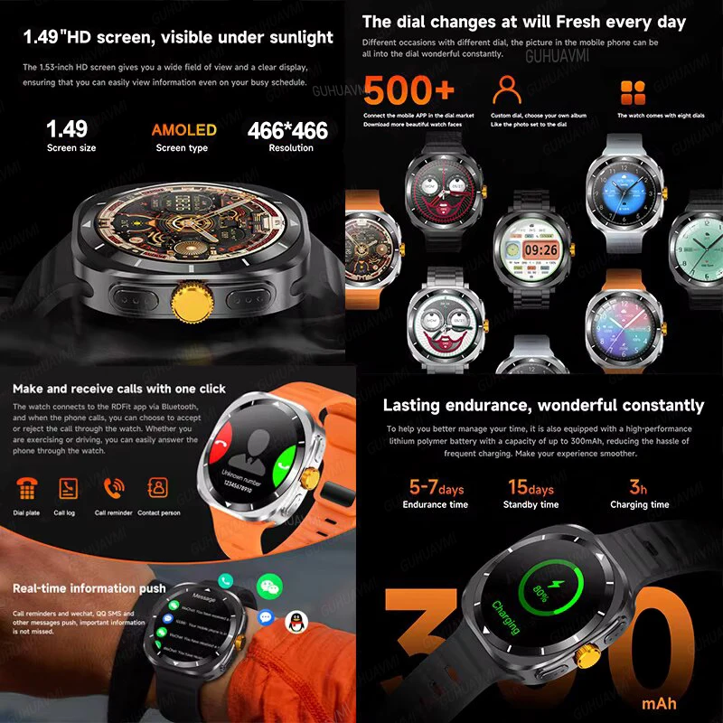 2024New For Samsung Galaxy Watch 7 Ultra GPS Track Smart Watch Men AMOLED Always Display Clock NFC 4GB Memory Smartwatches Women