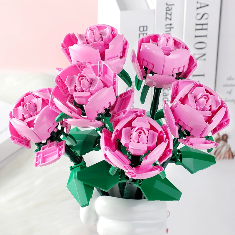 สีแดงสีฟ้าสีชมพู Rose Building Blocks พืช Peace and Hope Gardens คลาสสิกอิฐเด็กชุด DIY ของเล่นของขวัญวันวาเลนไทน์