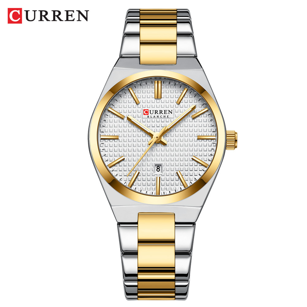 CURREN 8439 นาฬิกาควอทซ์คู่สีเงินทองสันทนาการธุรกิจที่เรียบง่ายสายสแตนเลสนาฬิกาข้อมือสําหรับผู้หญิง