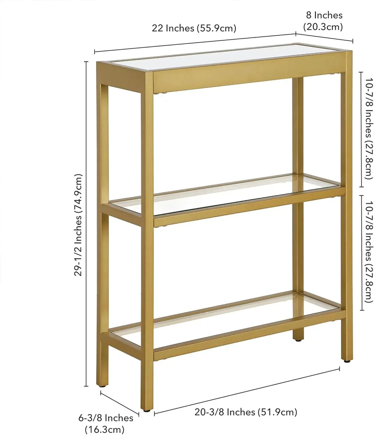 22" Wide Rectangular Console Table in Brass, Entryway Table, Accent Table for Living Room, Hallway