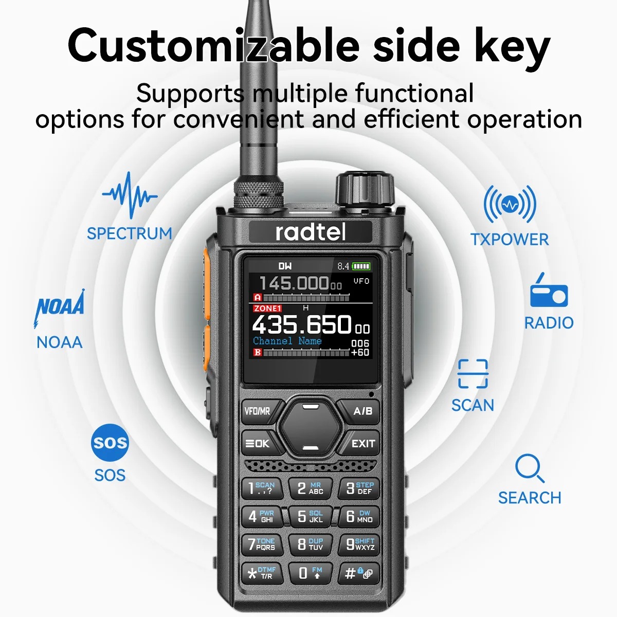 Radtel RT-910 45-59Mhz Full Band Walkie Talkie with 960 Channels Portable Ham Radio NOAA Spectrum Analyzer AM FM