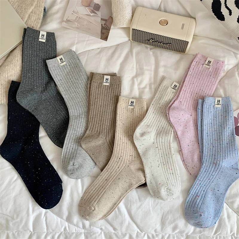 Calcetines de estilo coreano para mujer, medias informales, transpirables, con puntos, de dibujos animados, cálidos, cómodos y suaves, novedad