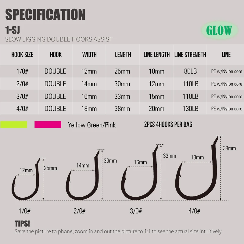 1-SJ Chậm Jigging Đôi Hỗ Trợ Mustad Móc Khóa Phát Sáng Jigging Móc Biển-Bột Rong Biển Lưỡi Câu
