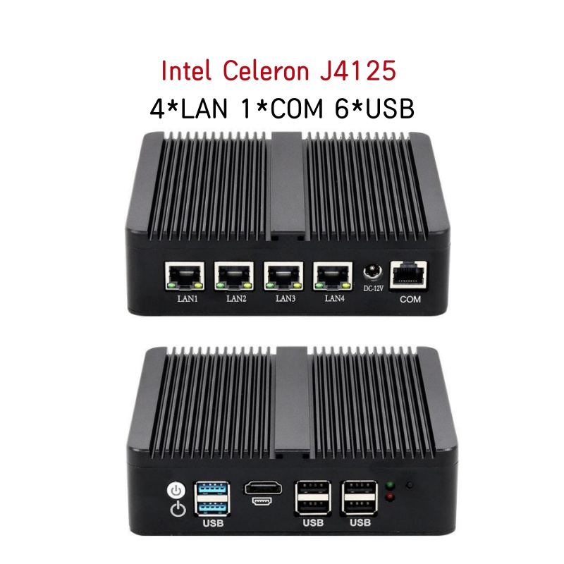 Mini PC Fanless Intel N5105 J1900 J4125 N2830 4LAN Gigabit i211 i225 NICs MINI Computador PfSense Servidor Firewall Box Router PC