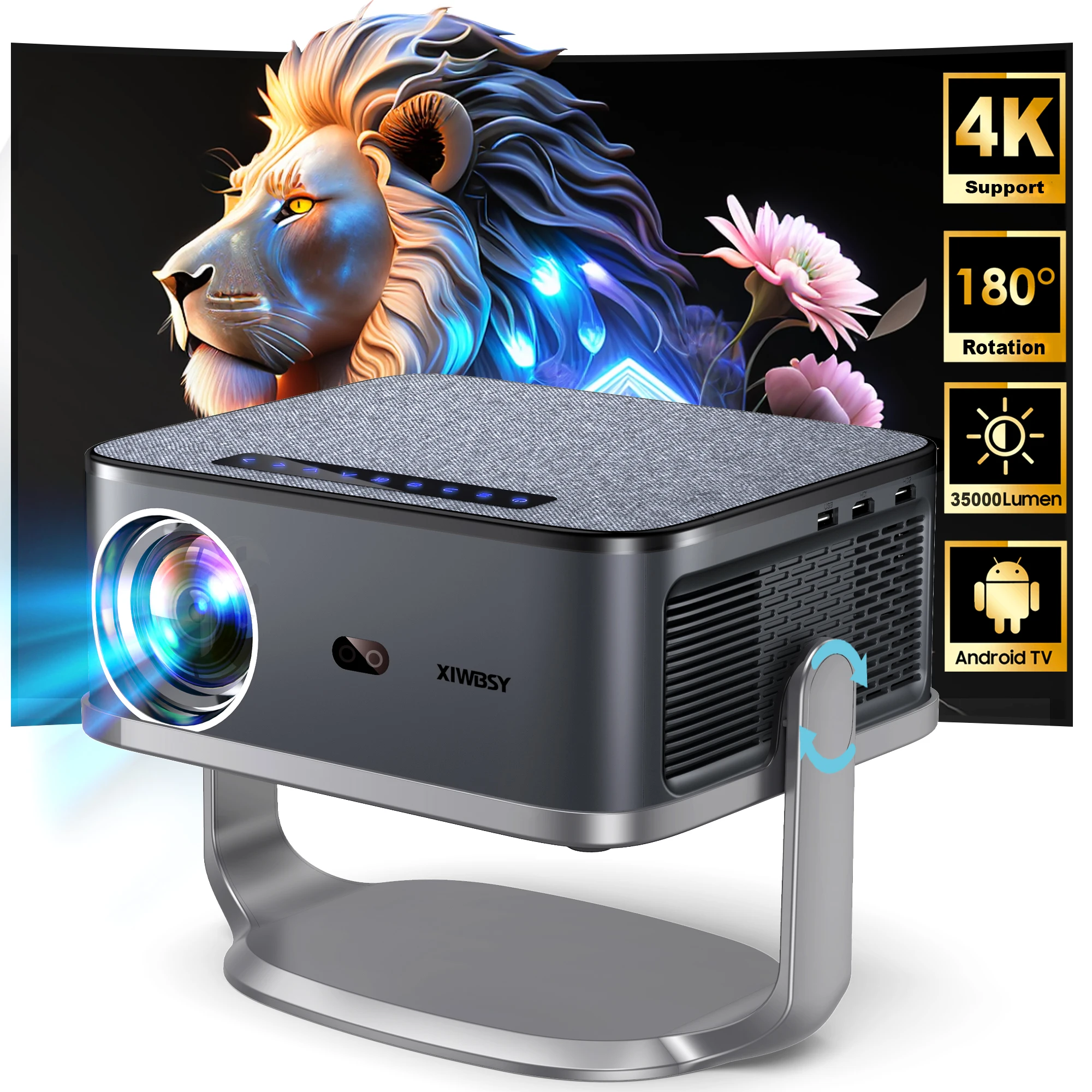 XIWBSY-proyector Android 12, 35000 lúmenes, Bluetooth 5,2, enfoque automático, LED inteligente, 4K, portátil, 3D, cine en casa, IPTV