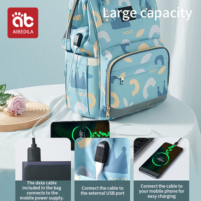 AIBEDILA Mummy Large Capacity Diaper Bag Backpack Waterproof Outdoor USB Charge Travel Diaper Maternity Baby Stroller Diaper Bag
