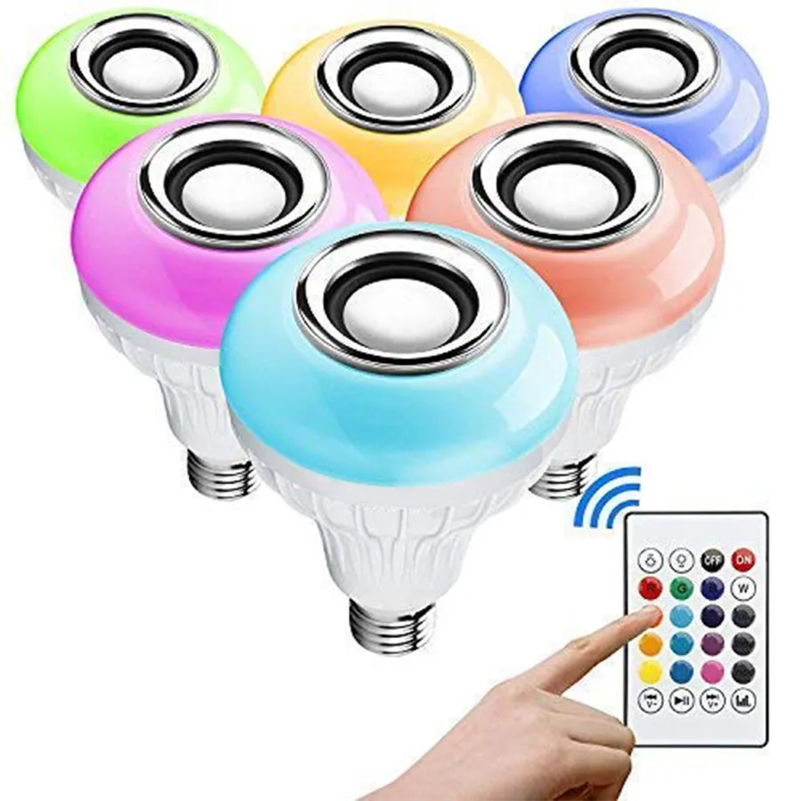 12W E27 Bluetooth Speaker Music Bulb Remote Control RGB Light Bulb 85-265V For Bedroom Home Decor Color Changing RGB Lamp
