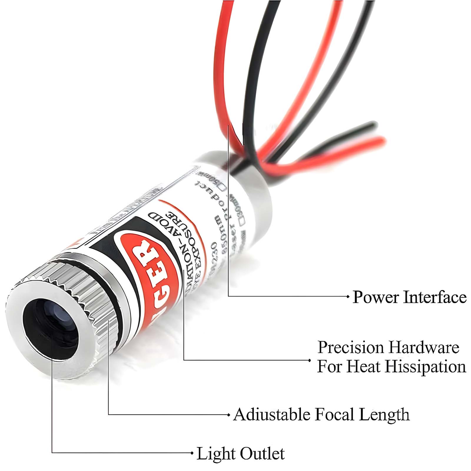 Punto laser 650nm/Linea/Croce Modulo industriale linea rossa da 12 mm Lunghezza focale regolabile 5 mw