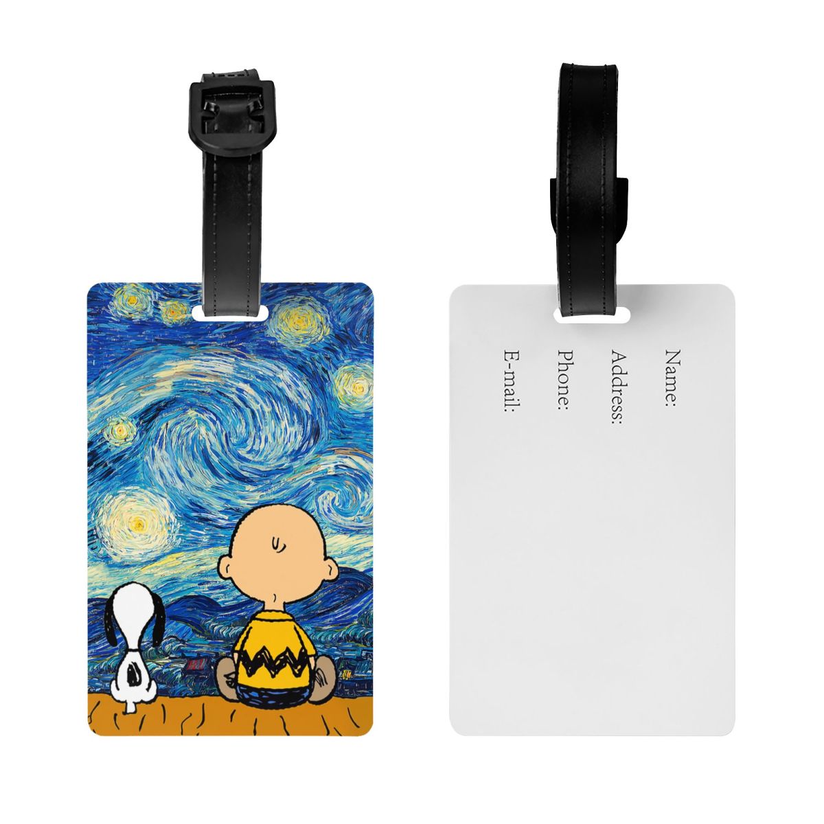 Etiqueta de Snoopy de dibujos animados personalizada, etiqueta de identificación con tarjeta de nombre, cubierta de privacidad, bolsa de viaje, Maleta