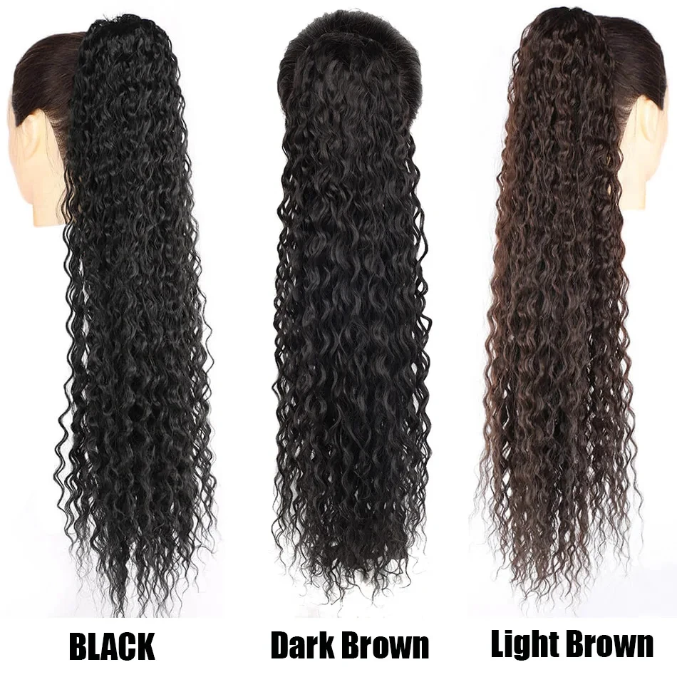 CURLY Drawstring หางม้าคลิปในส่วนขยายของผมบราซิลผมหางม้าวิกผม Water WAVE Hairpiece False Deep WAVE 1 PC