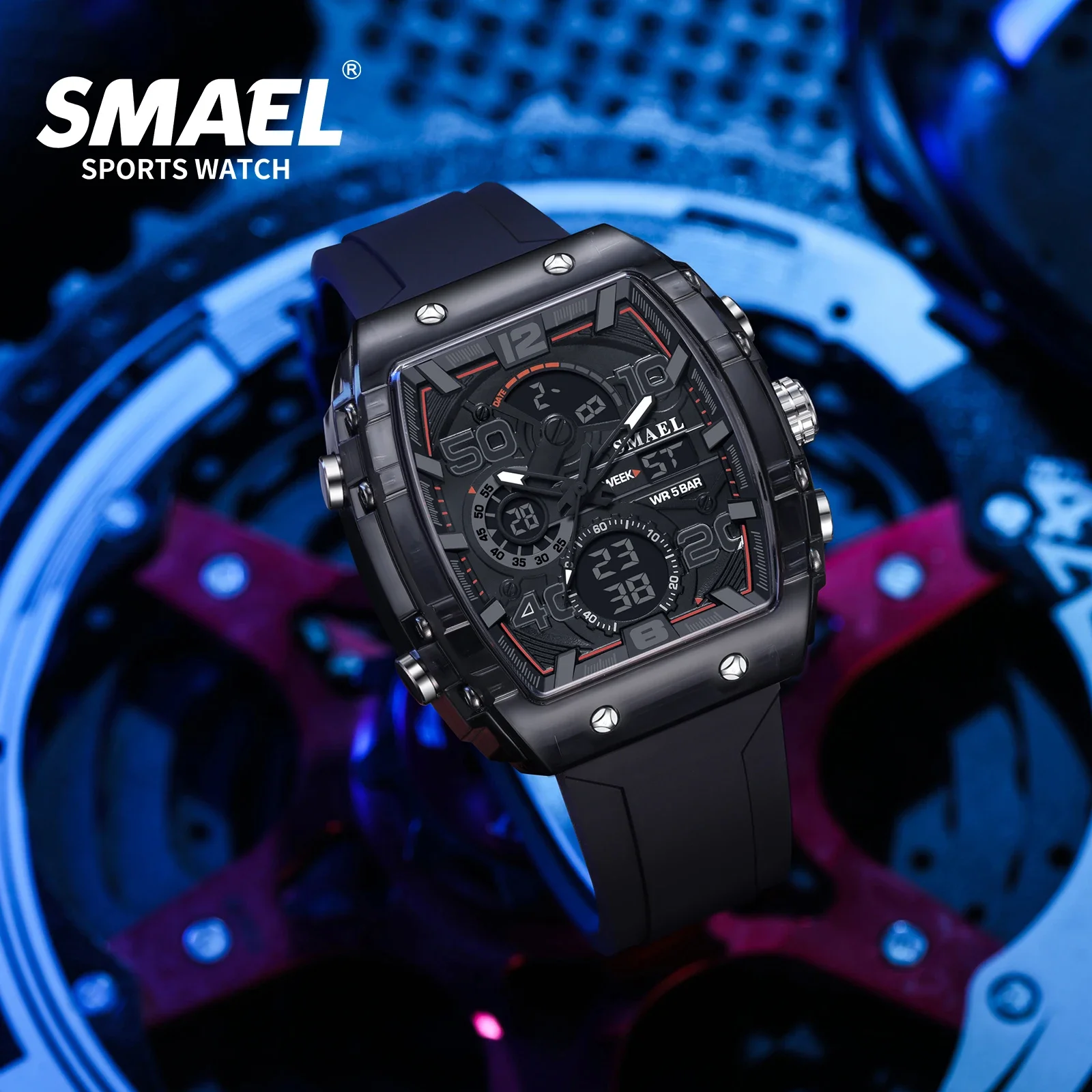 SMAEL 8109 pantalla Dual LED luz nocturna ocio estudiante reloj electrónico nuevo reloj para hombres deportes multifuncionales 50M impermeable
