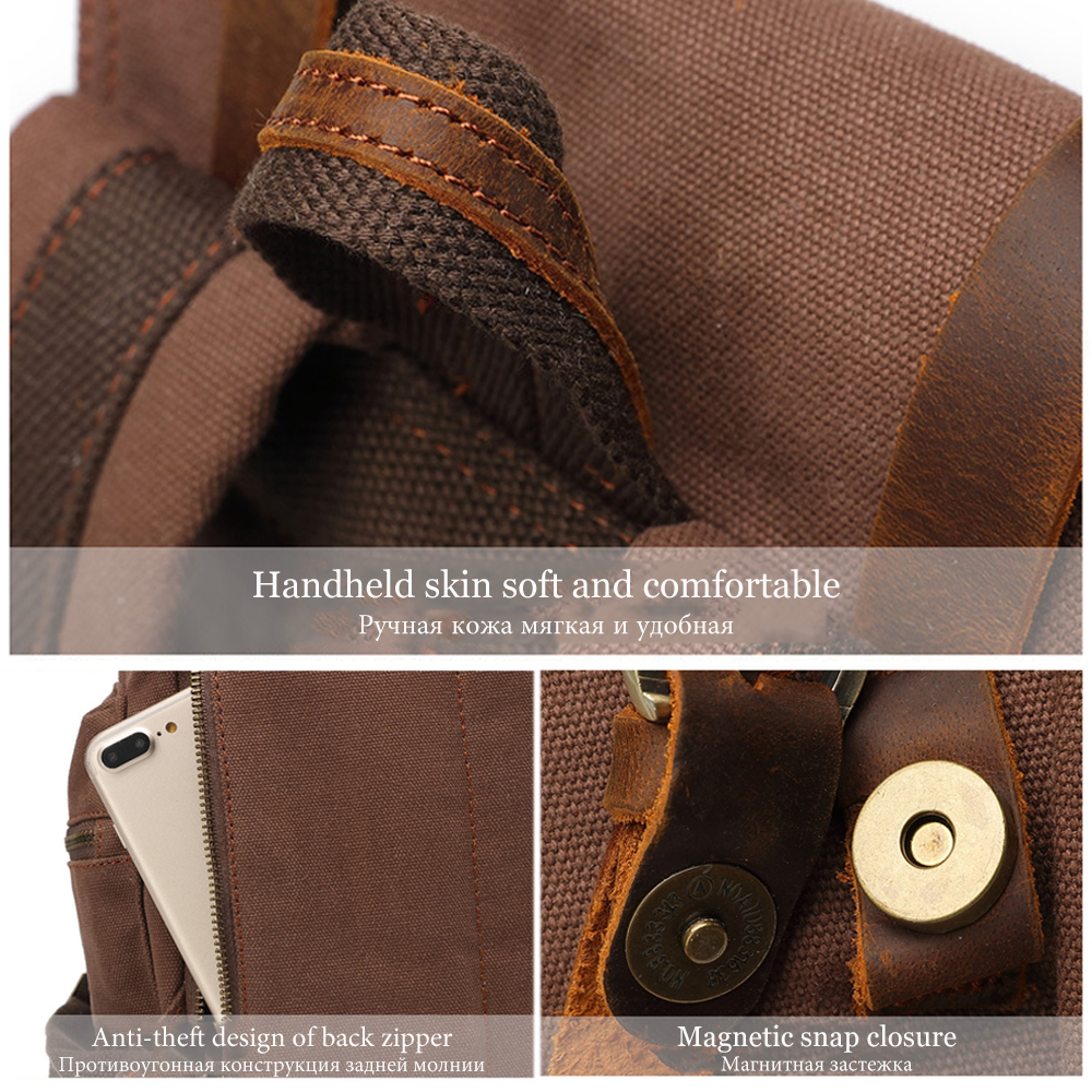 MARKROYAL Canvas Retro Herrentasche Rucksack Geeignet für 14-Zoll-Laptoptasche Vintage 36-55L Verschleißfester Rucksack Kaffee Dropshipping