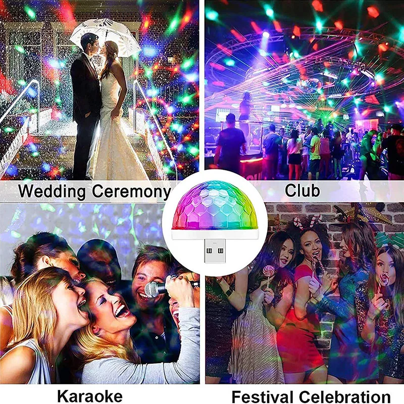 Luces LED USB para fiesta, Sensor de música, Mini discoteca, DJ, efecto de iluminación de escenario, lámpara de bola mágica de cristal para fiesta en casa, Karaoke