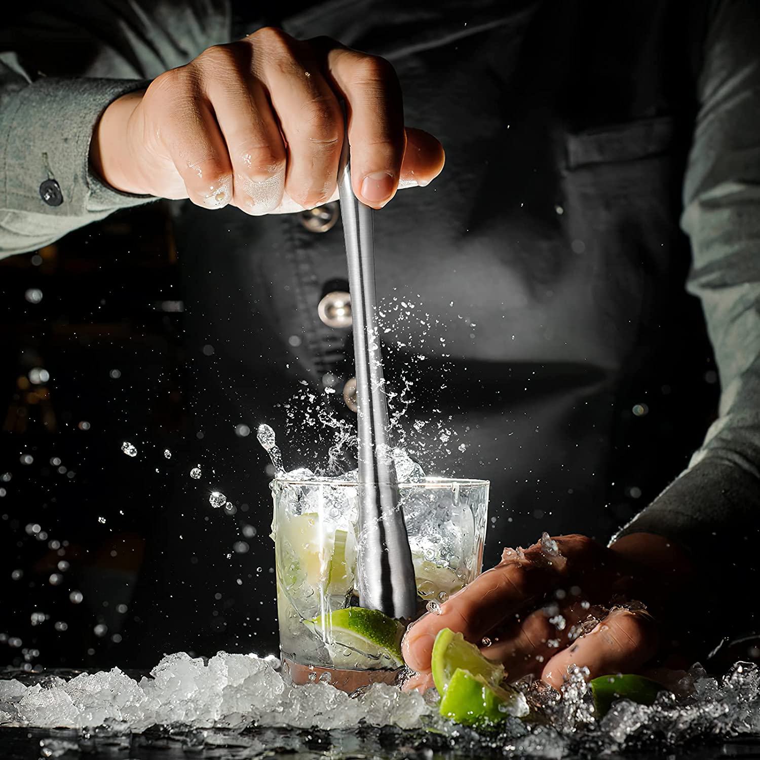 Cocktail Muddler Stainless Steel Lemon Masher Cocktail Muddler Ice Masher for Fresh Fruit Spice Ice Bars Tools 26 cm