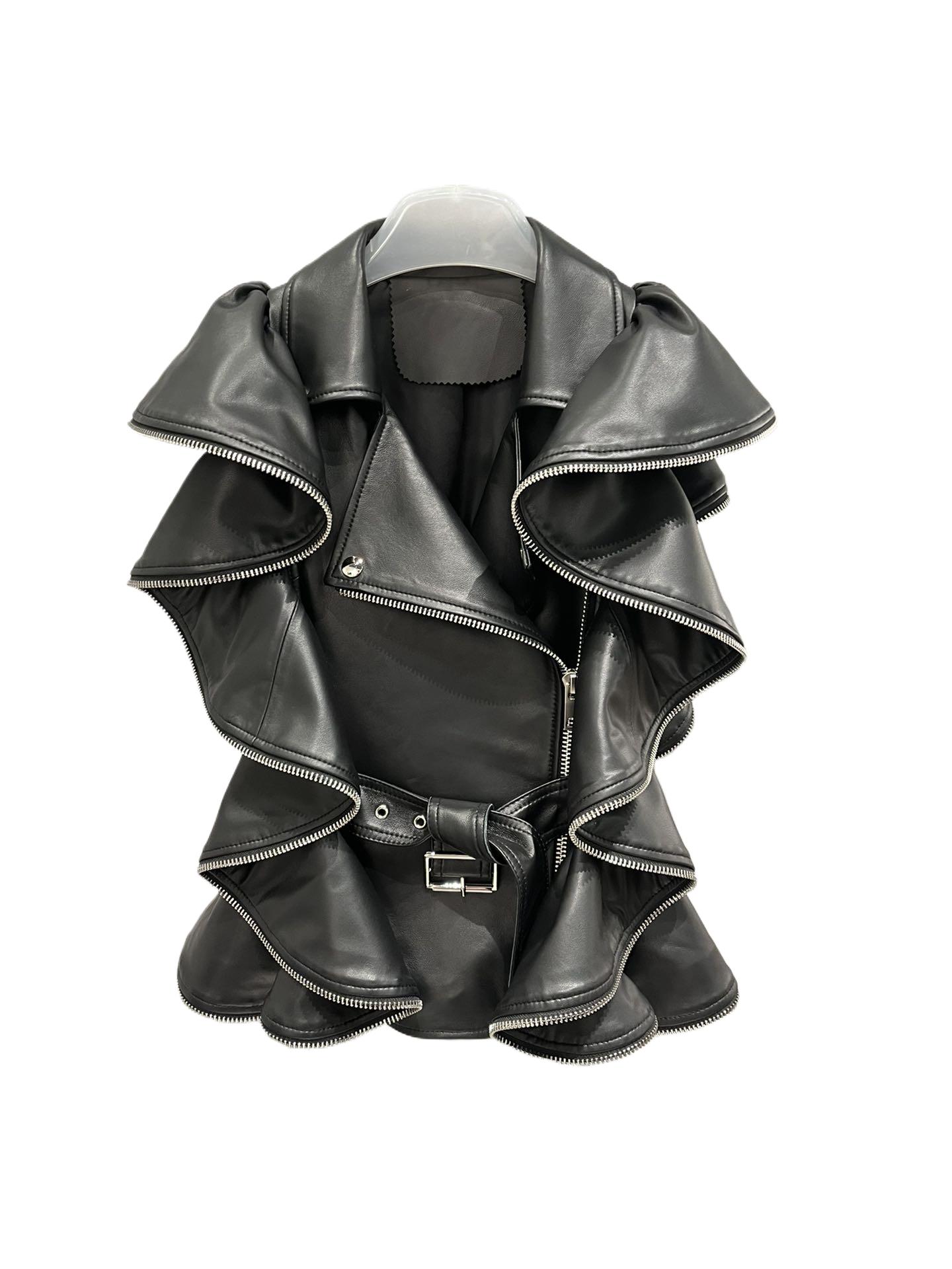 2024 nuevas de cuero chaleco de piel de oveja chaqueta de cuero diseño de moda de lujo para mujer chaqueta de cuero genuino piel genuino mujer