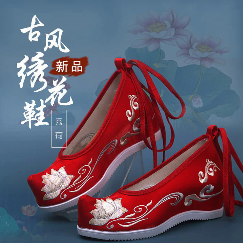 Handgeborduurde Hanfu-schoenen voor dames Traditionele Chinese bruiloftsdansflats Canvas Beijing Opera-schoenen met Phoenix-patroon
