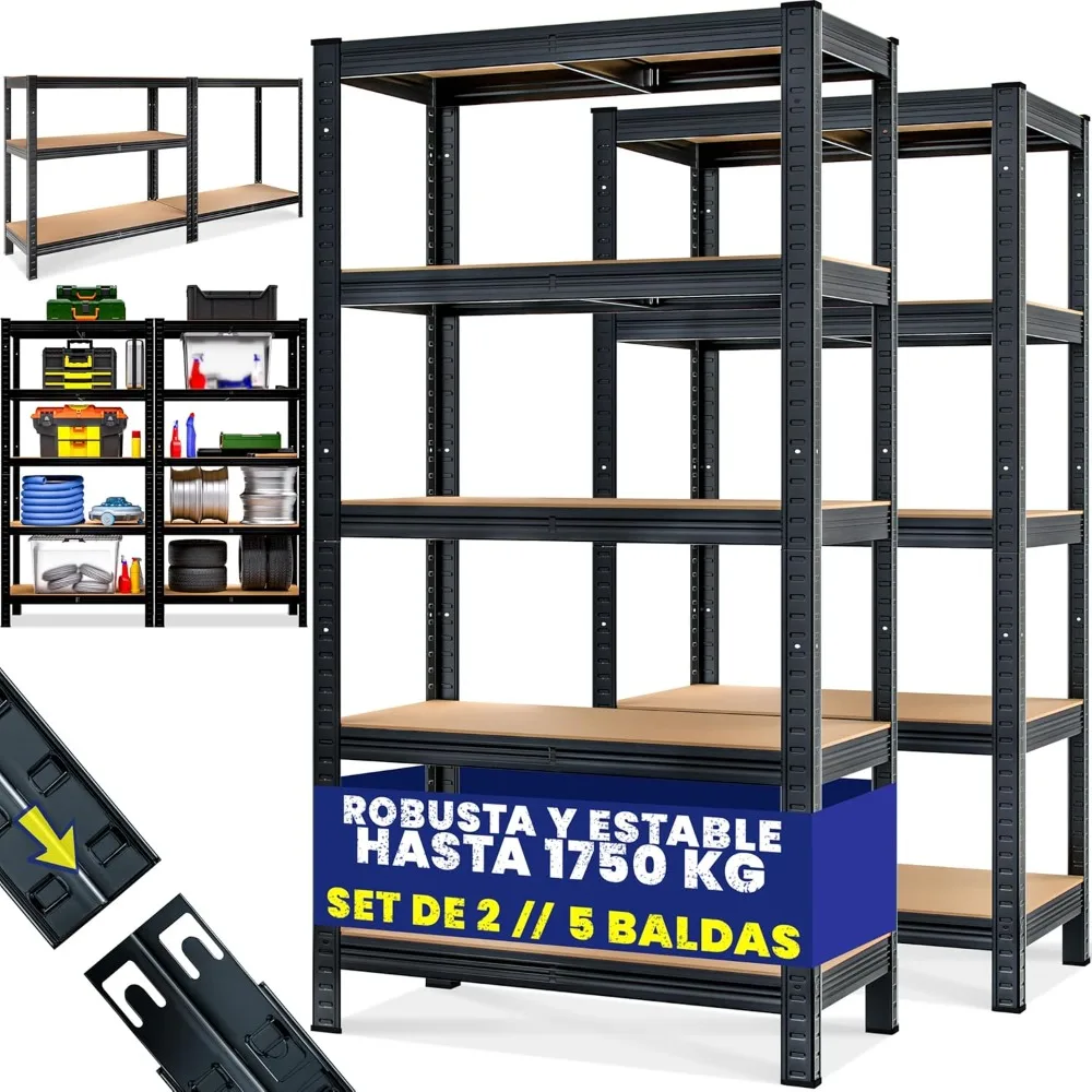 2X Estanter Content Metálicas 180x90x40см 1750 кг Cargas Pesadas Almacenaje Garage Tableros MDF Taller