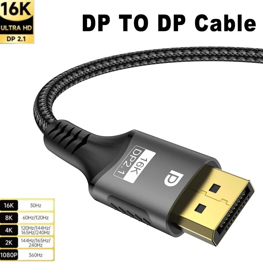 Cable FDBRO Displayport 2,1 16K DP 8K @ 120Hz/60Hz 4K @ 240Hz 80Gbps HDR Cable de Audio y vídeo para ordenador portátil Xbox proyector Monitor de juegos